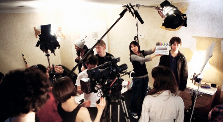 Students creating a video 